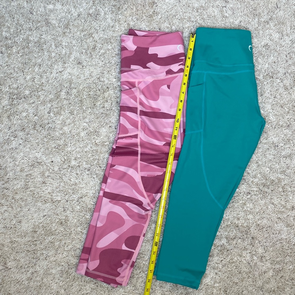 Zyia Women’s TWO Leggings, Size 8-10, Pink Camo and Green